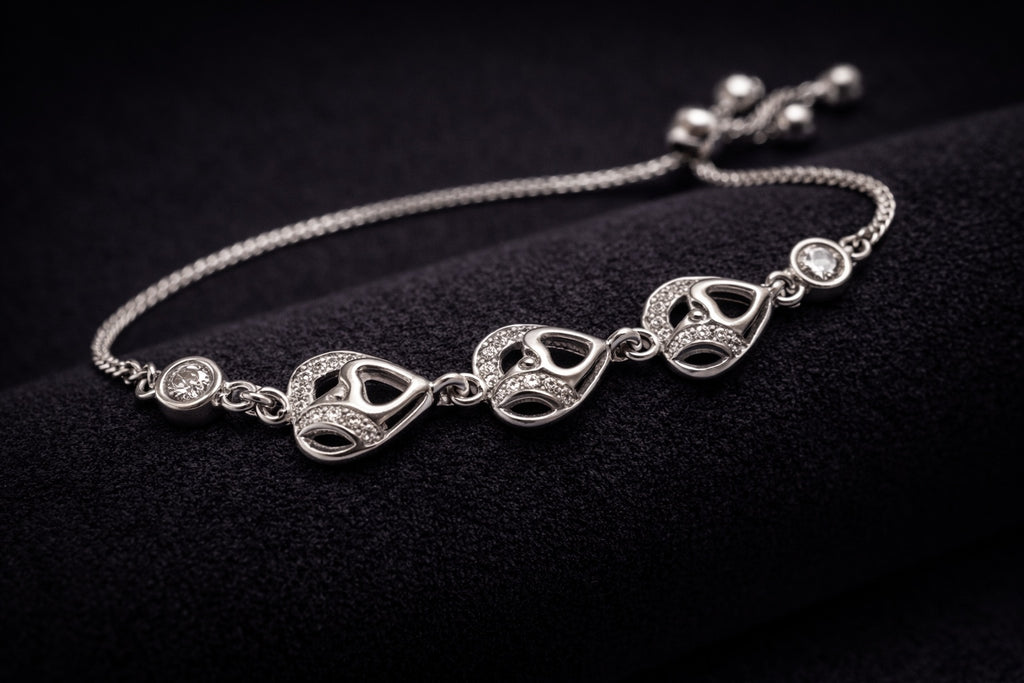 Luna Adjustable Triple Heart 925 Silver Bracelet
