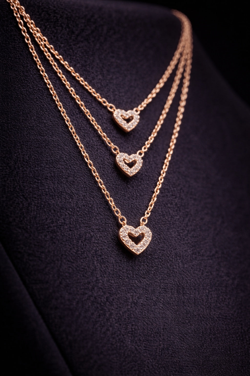Triple Layer Rose Gold Open Heart Necklace - 925 Sterling Silver