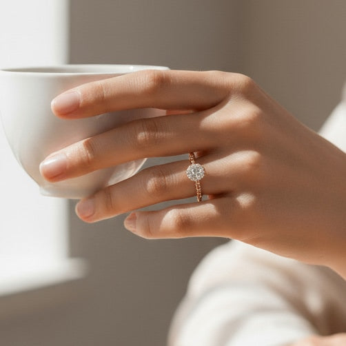 925 Rose Gold Beaded Solitaire Ring