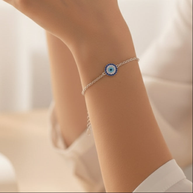 925 Sterling Silver Evil Eye Charm Bracelet