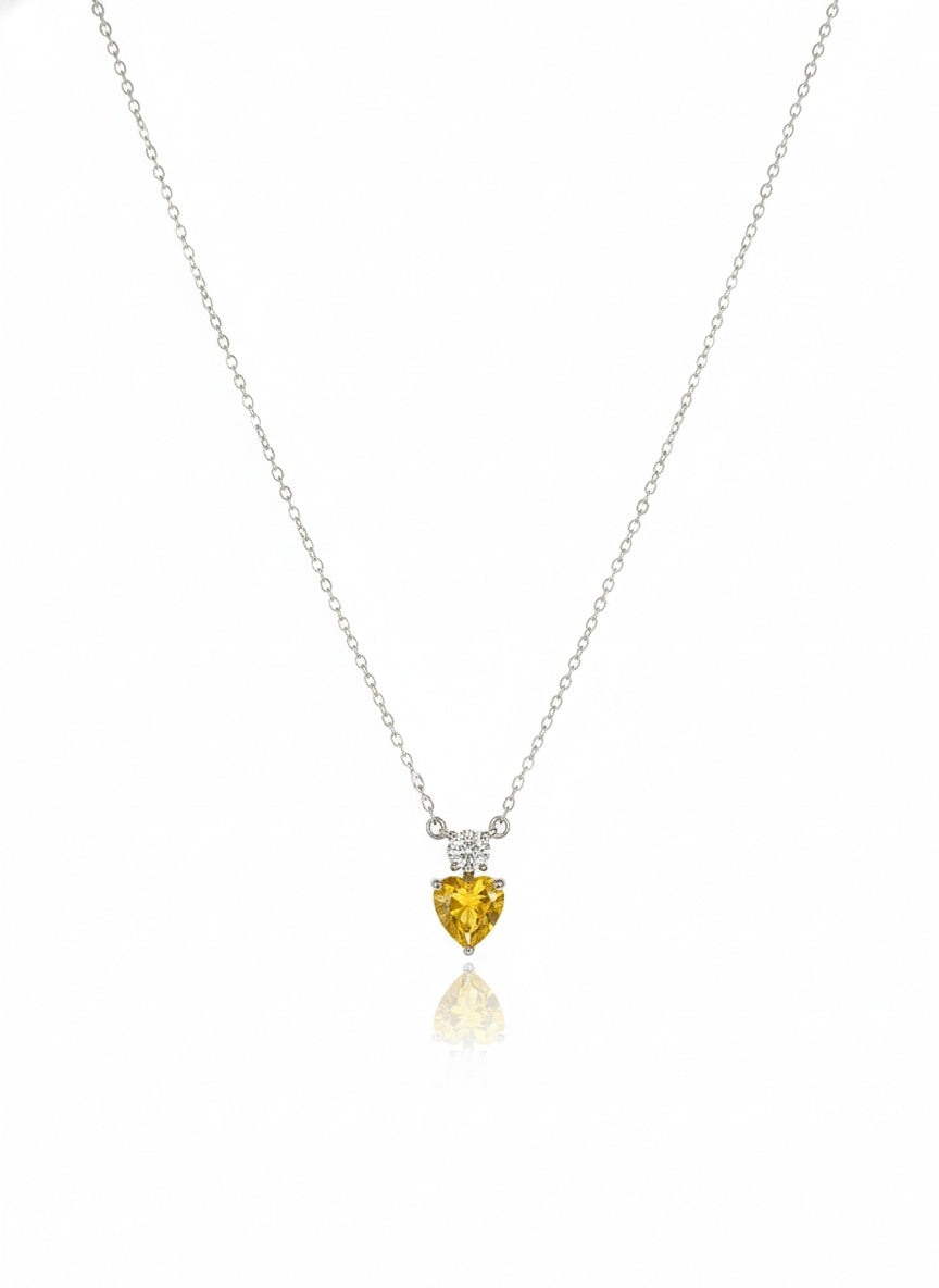925 Sterling Silver Yellow Heart Solitaire Necklace