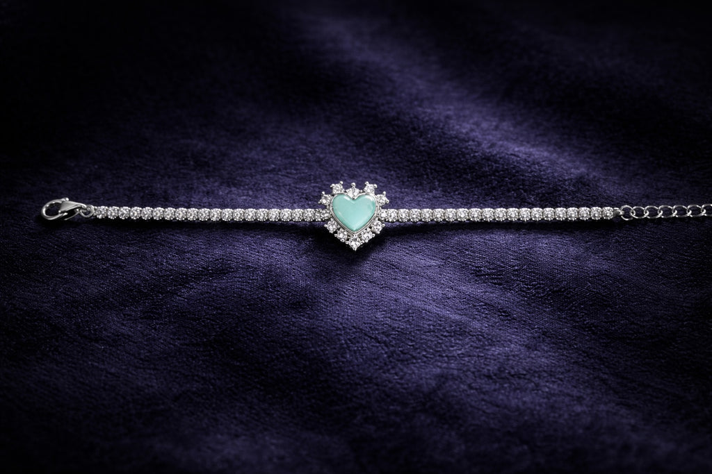 Aurelia Aqua Heart 925 Silver Tennis Bracelet
