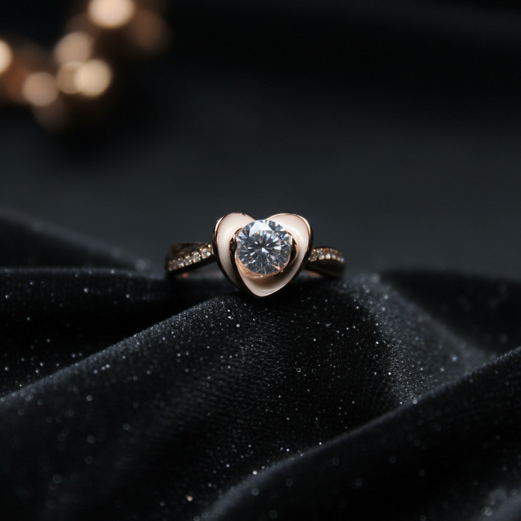 925 Rose Gold Solitaire Heart ring