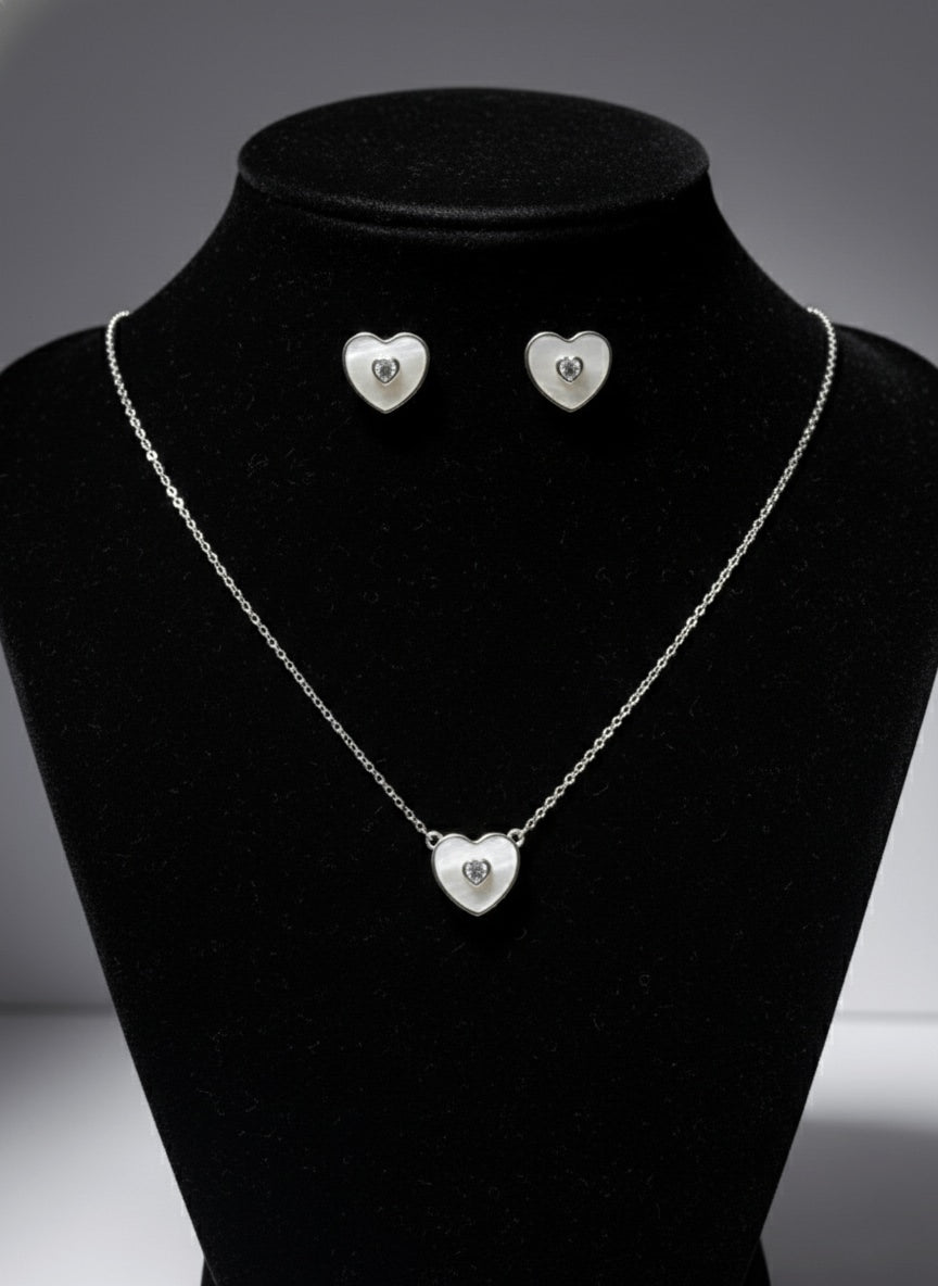 925 Sterling Silver Heart Jewelry Set | Necklace & Earring