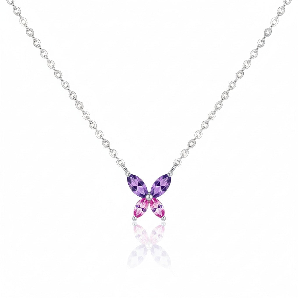 925 Sterling silver Two-Tone stone Butterfly Solitaire necklace