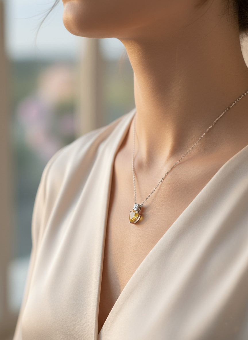 925 Sterling Silver Yellow Heart Solitaire Necklace
