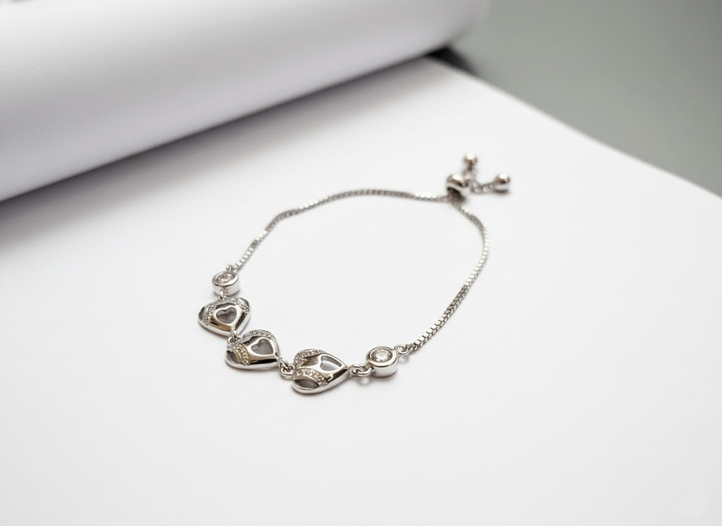 Luna Adjustable Triple Heart 925 Silver Bracelet