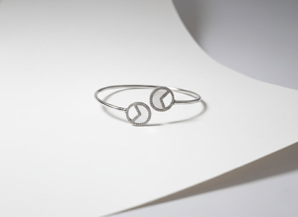 925 Silver Eclipse Dual Circle Kada for Women | Adjustable Sterling Silver Bracelet