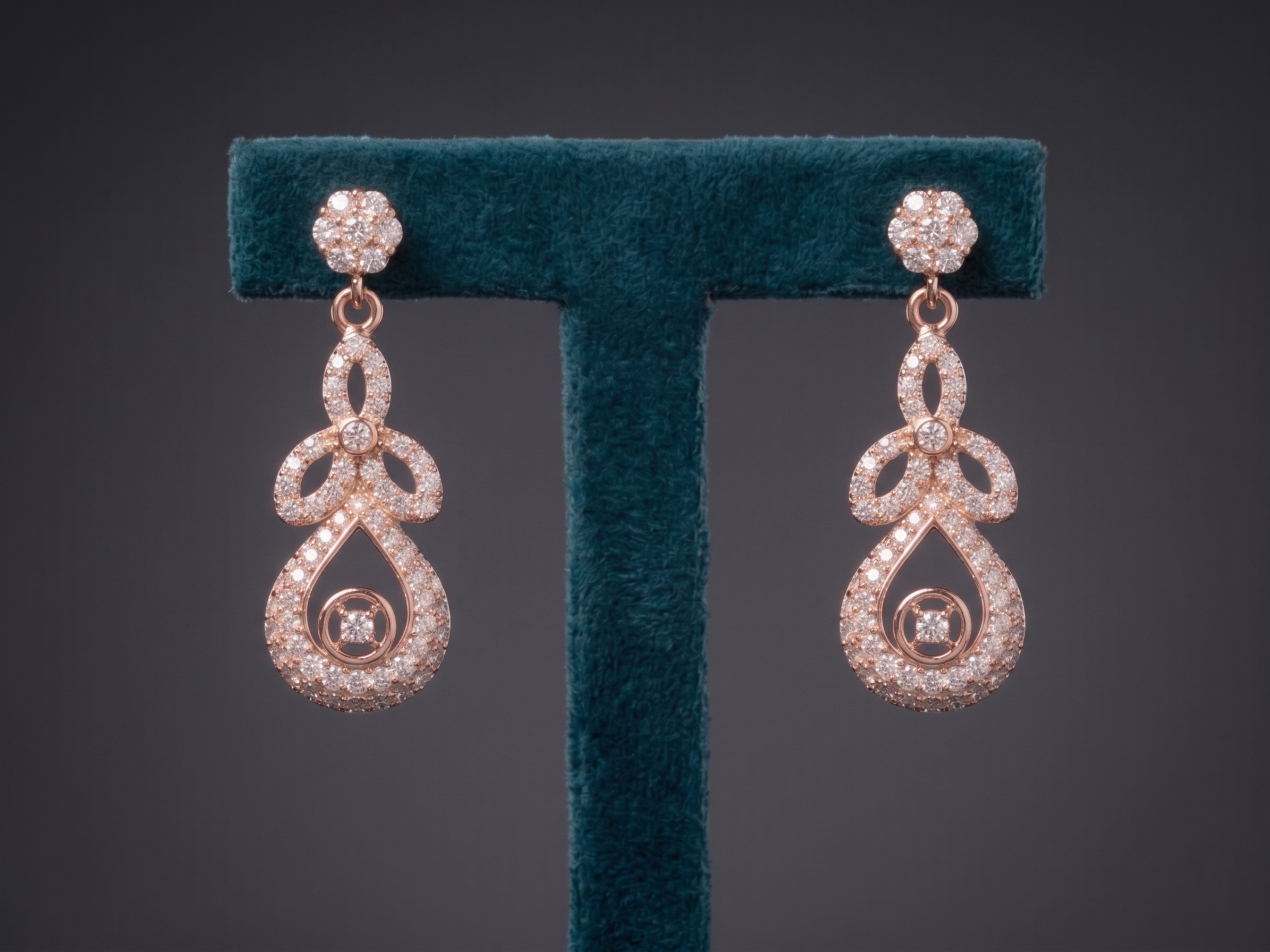 Rose Gold Floral Drop Earrings – 925 Sterling Silver Diamond Look Party Wear Earrings for Women