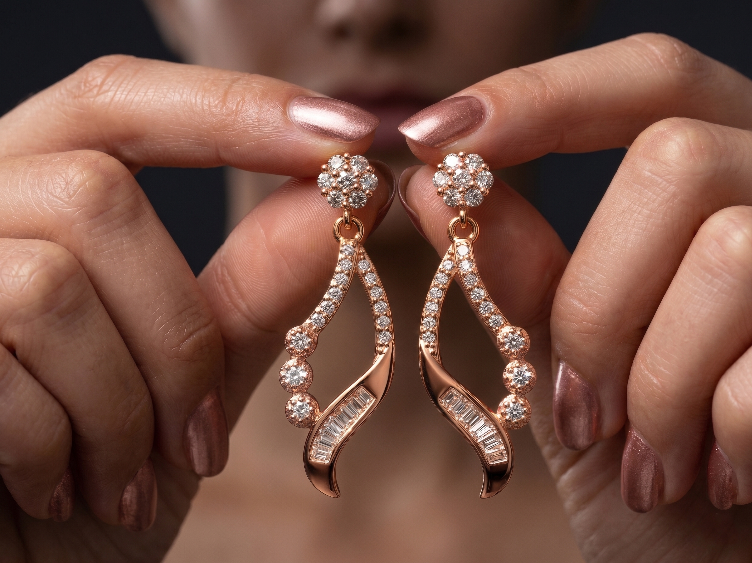 925 Silver Celeste Curve Rose Gold Earrings