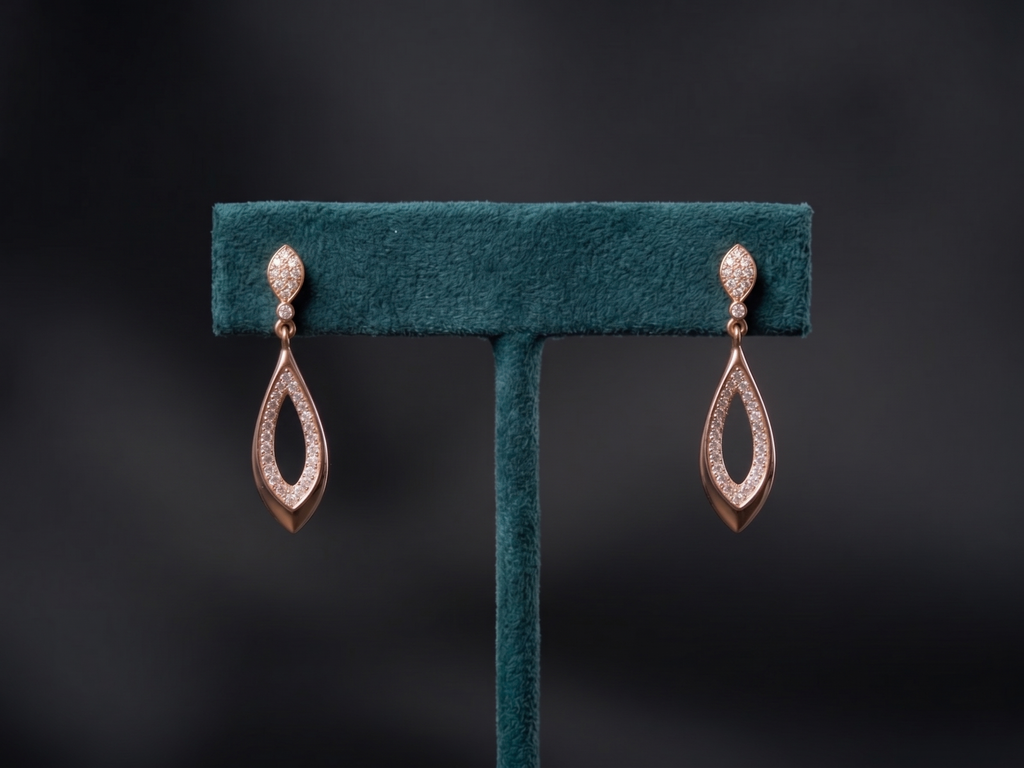 Rose Gold Marquise Drop Earrings – 925 Sterling Silver Minimal Diamond Look Earrings for Women