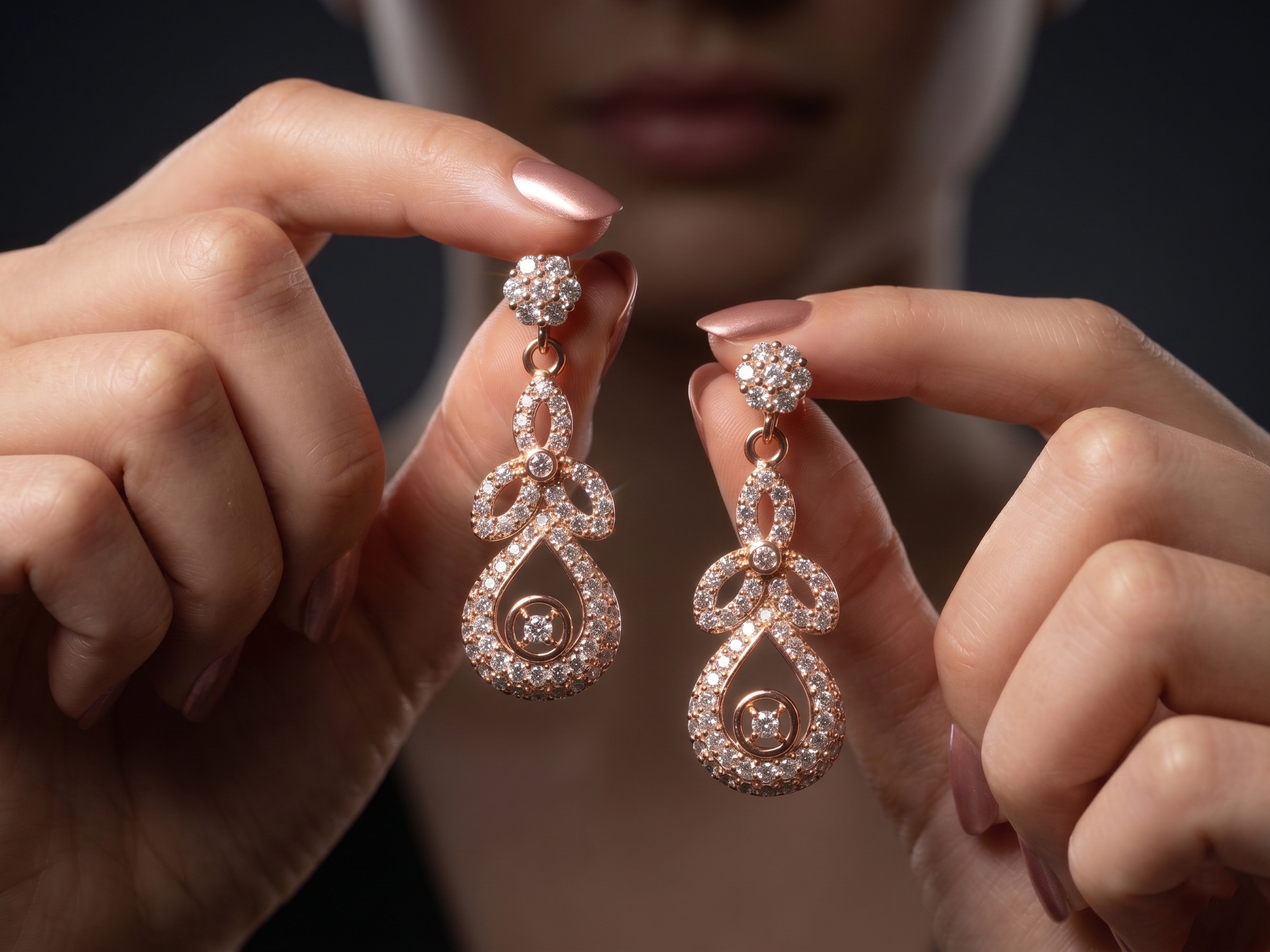 Rose Gold Floral Drop Earrings – 925 Sterling Silver Diamond Look Party Wear Earrings for Women