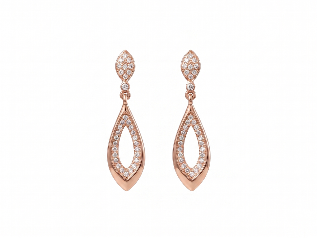 Rose Gold Marquise Drop Earrings – 925 Sterling Silver Minimal Diamond Look Earrings for Women