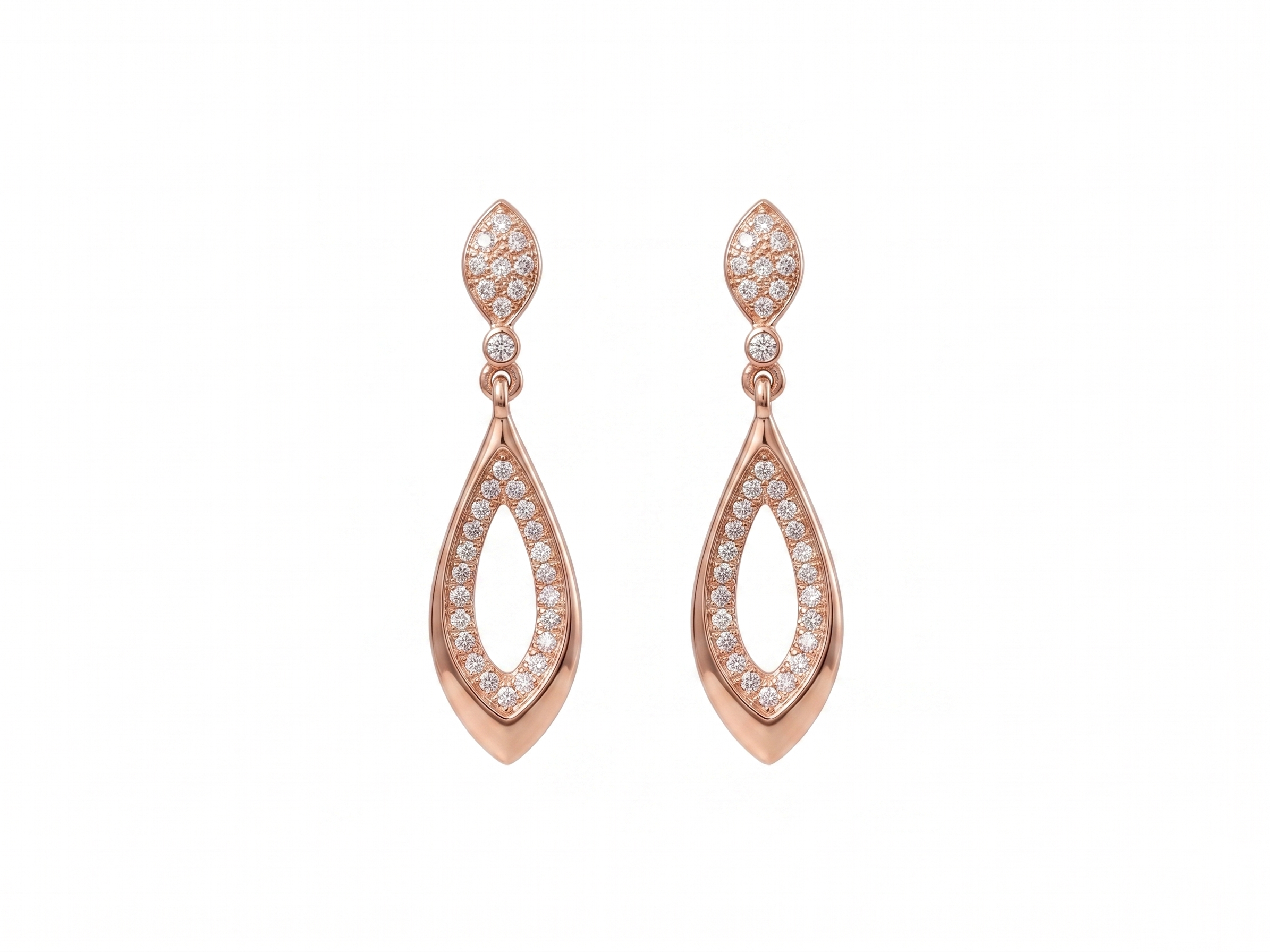 Rose Gold Marquise Drop Earrings – 925 Sterling Silver Minimal Diamond Look Earrings for Women