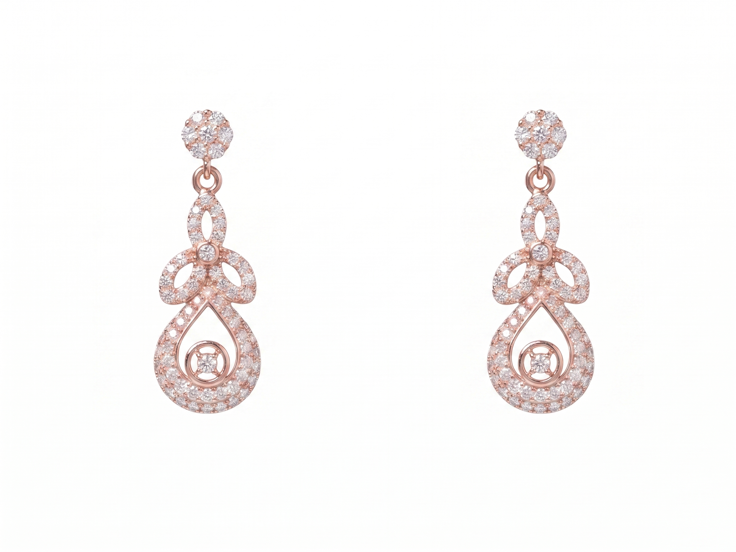 Rose Gold Floral Drop Earrings – 925 Sterling Silver Diamond Look Party Wear Earrings for Women