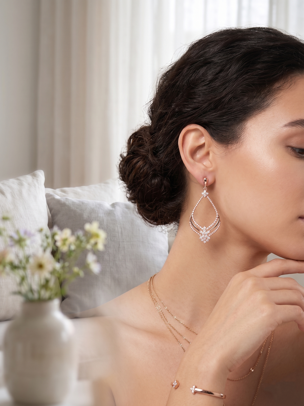 925 Sterling Silver Aurora Teardrop Rose Gold Earrings