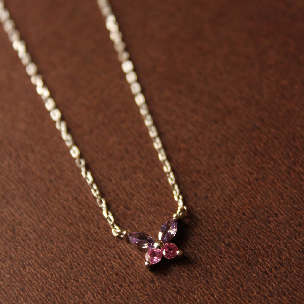 925 Sterling silver Two-Tone stone Butterfly Solitaire necklace