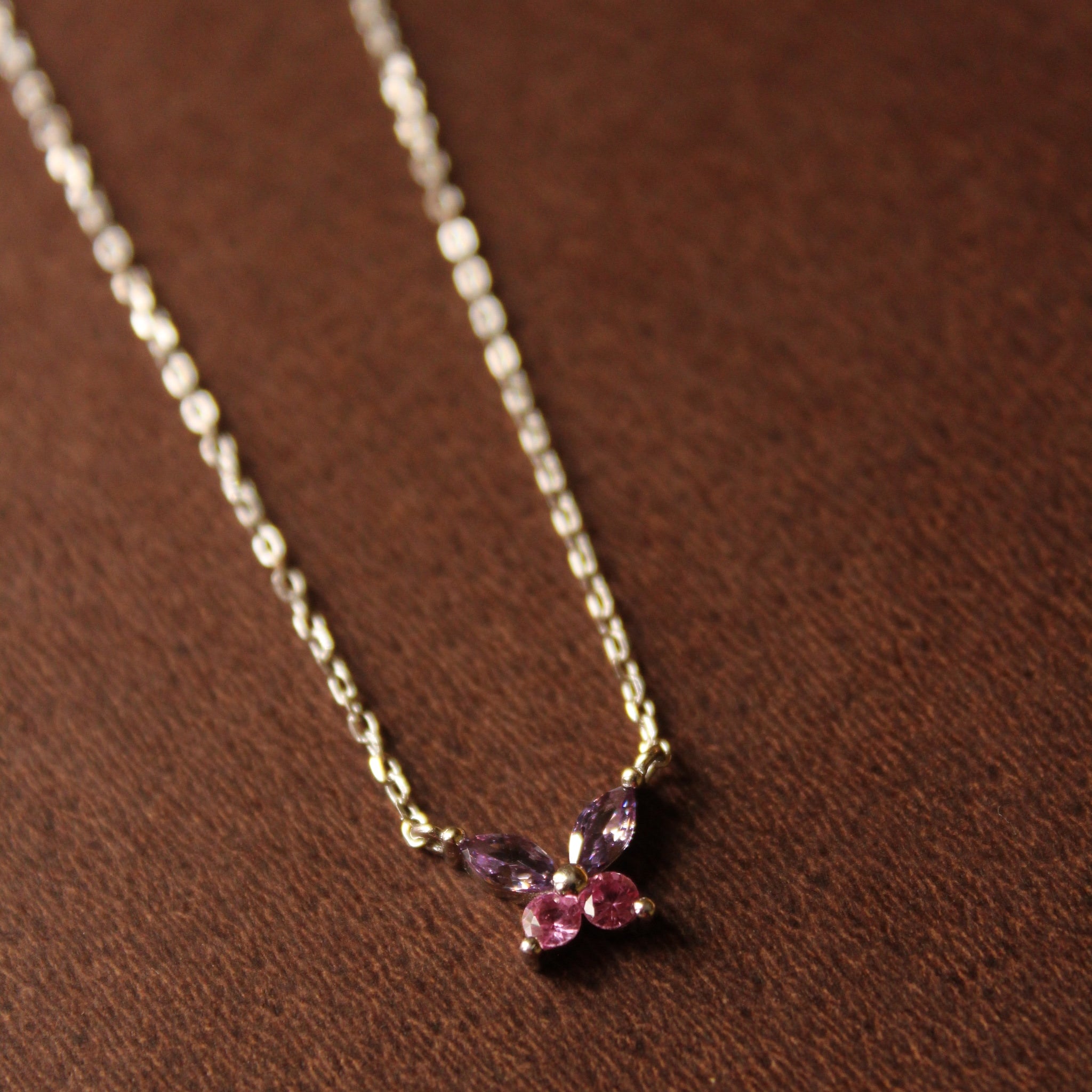 925 Sterling silver Two-Tone stone Butterfly Solitaire necklace