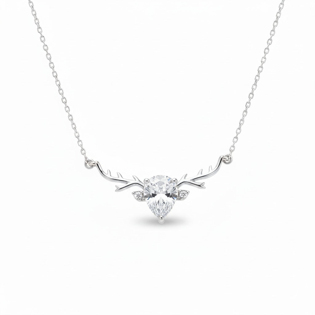 925 Sterling Silver Deer Horn Necklace