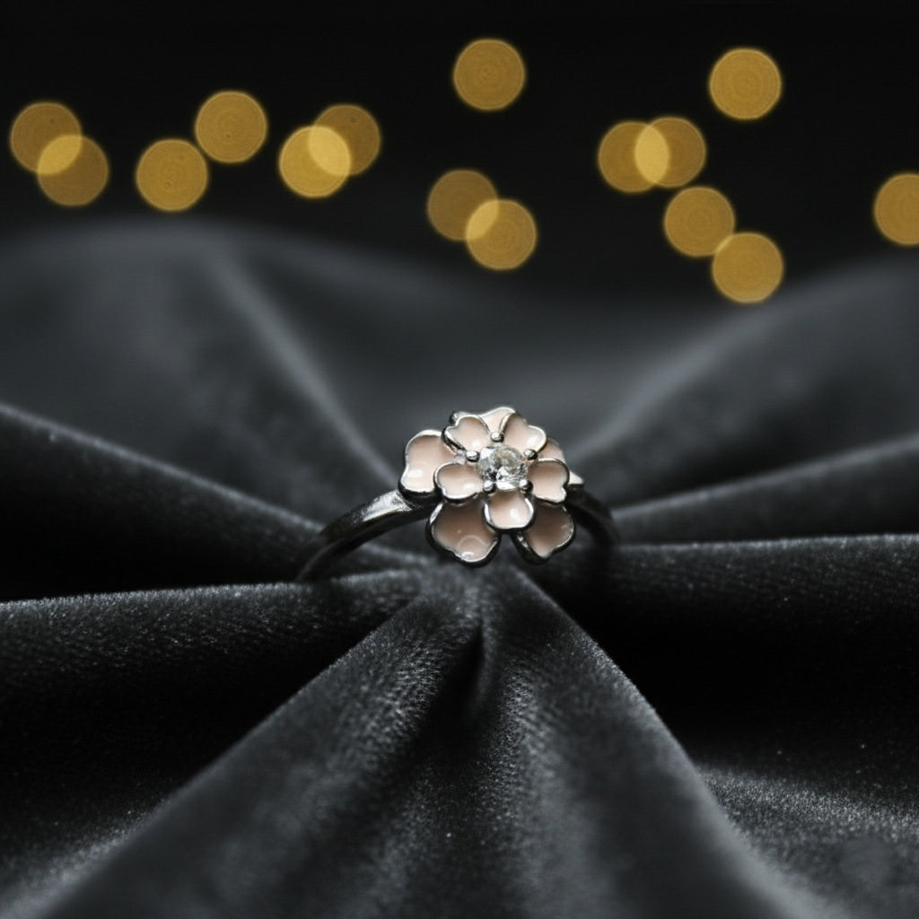 925 Sterling Silver Enamel Flower Ring