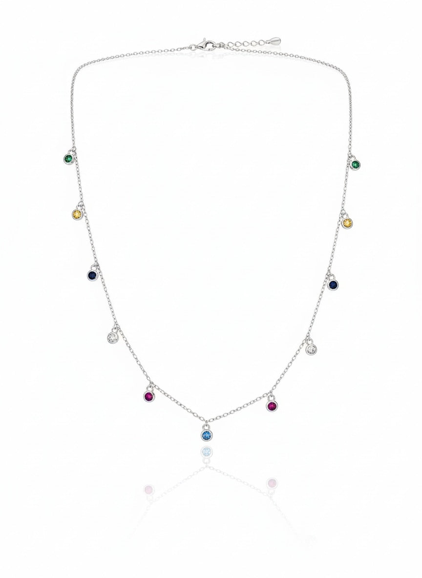 925 Sterling Silver Rainbow Dangle Necklace