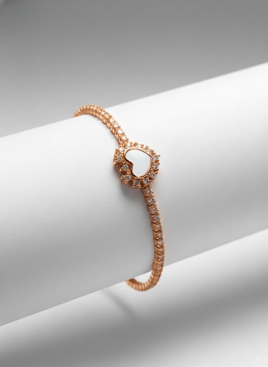 Celeste Halo Heart Rose Gold Tennis Bracelet | 925 Silver