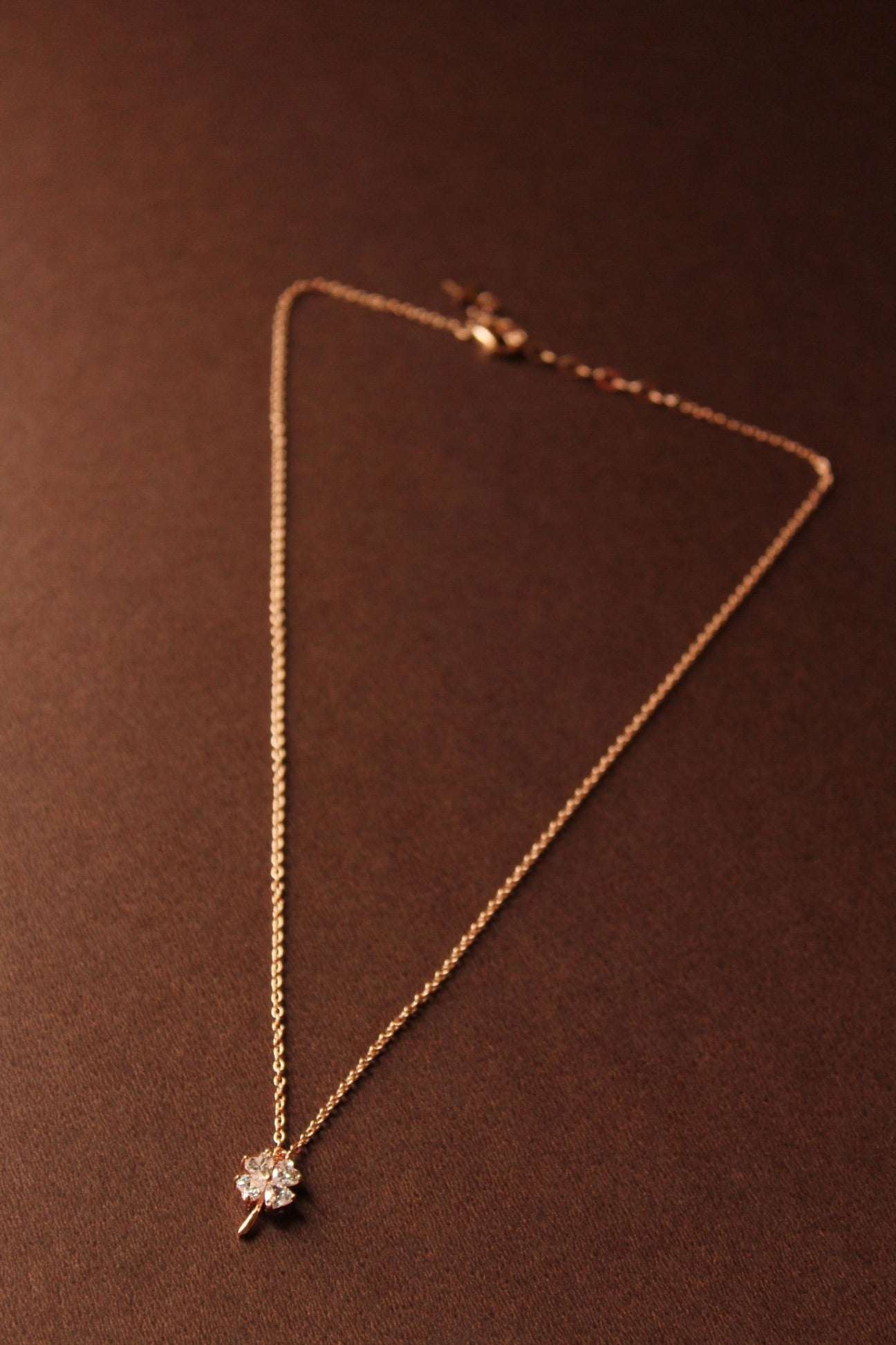 925  Rose Gold Cubic Zirconia Clover Necklace