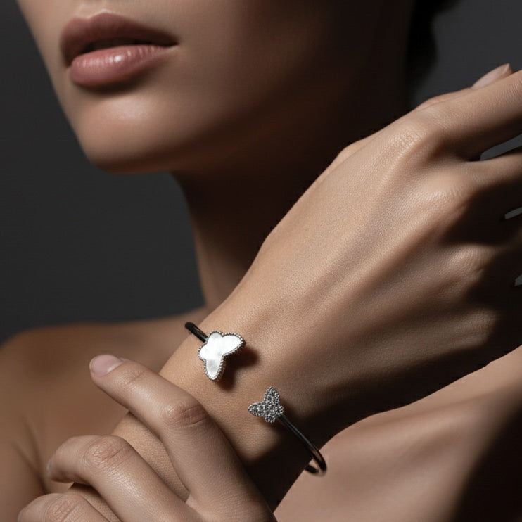 925 Sterling Silver Butterfly Open Kada for Women | Elegant Designer Silver Bracelet