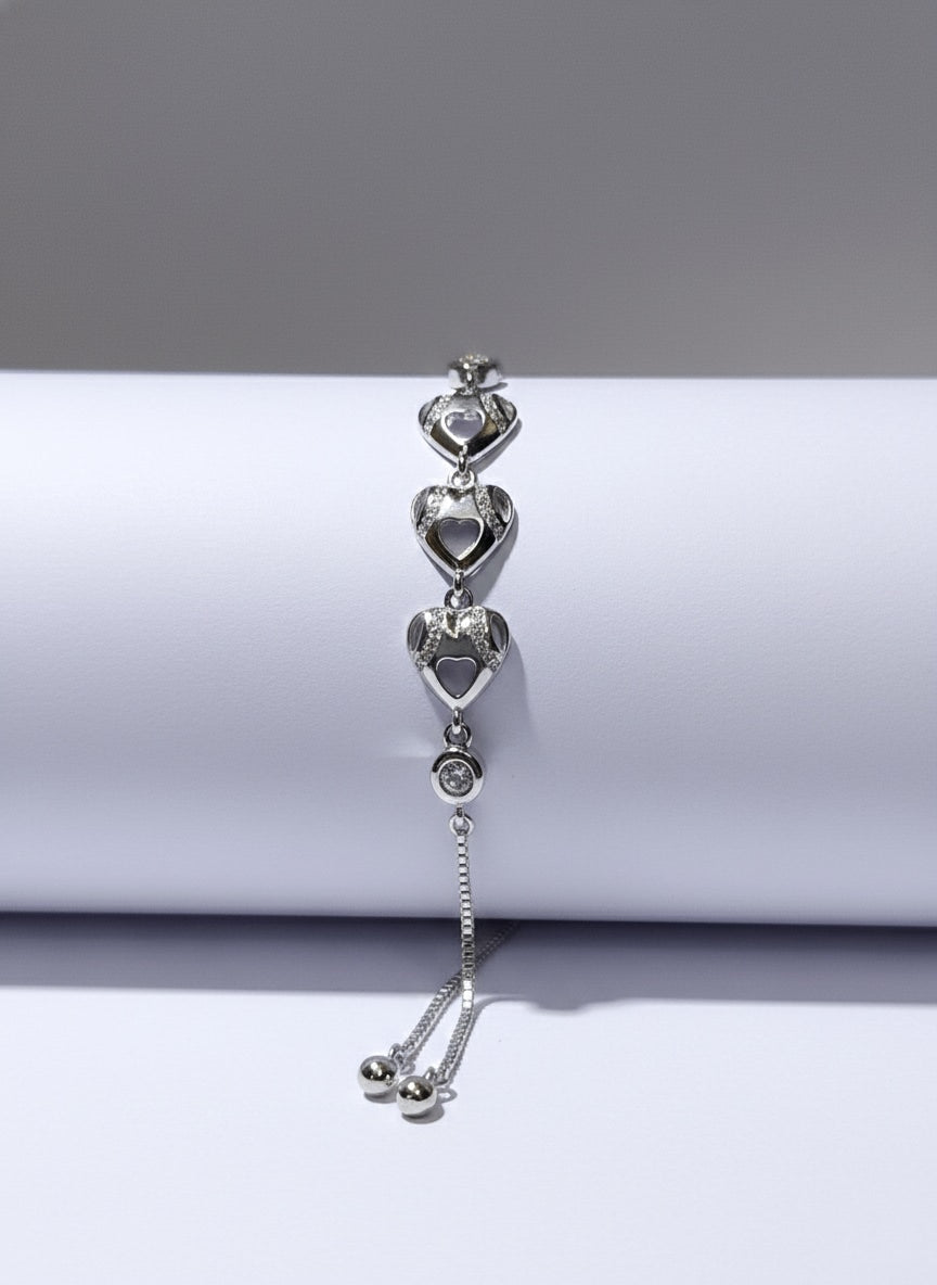 Luna Adjustable Triple Heart 925 Silver Bracelet