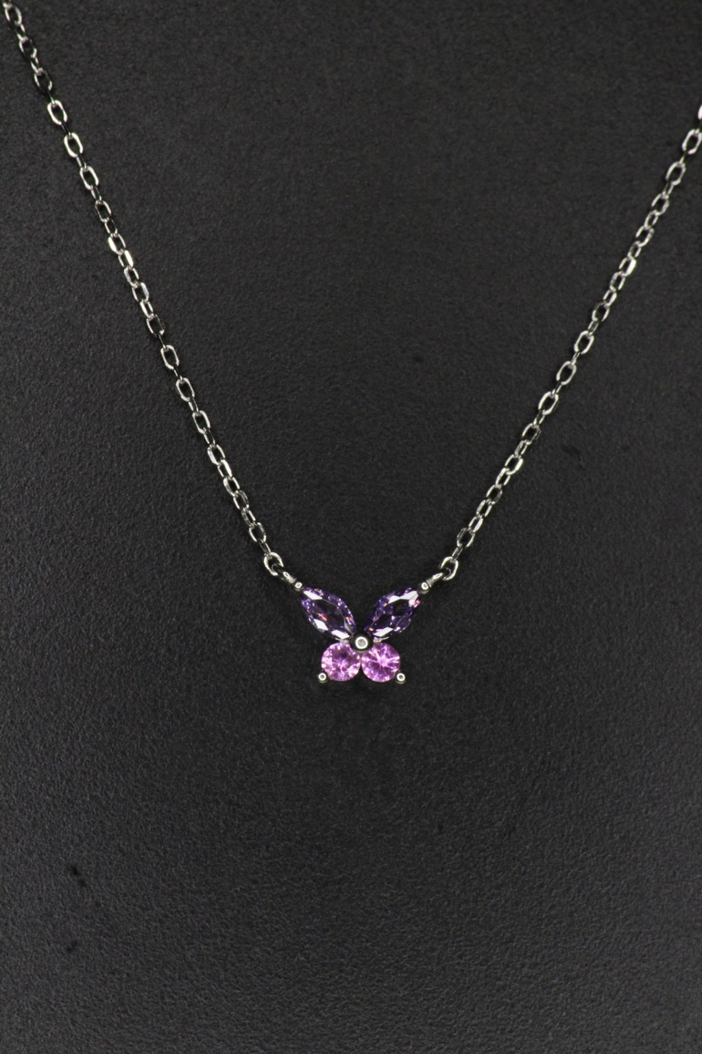 925 Sterling silver Two-Tone stone Butterfly Solitaire necklace