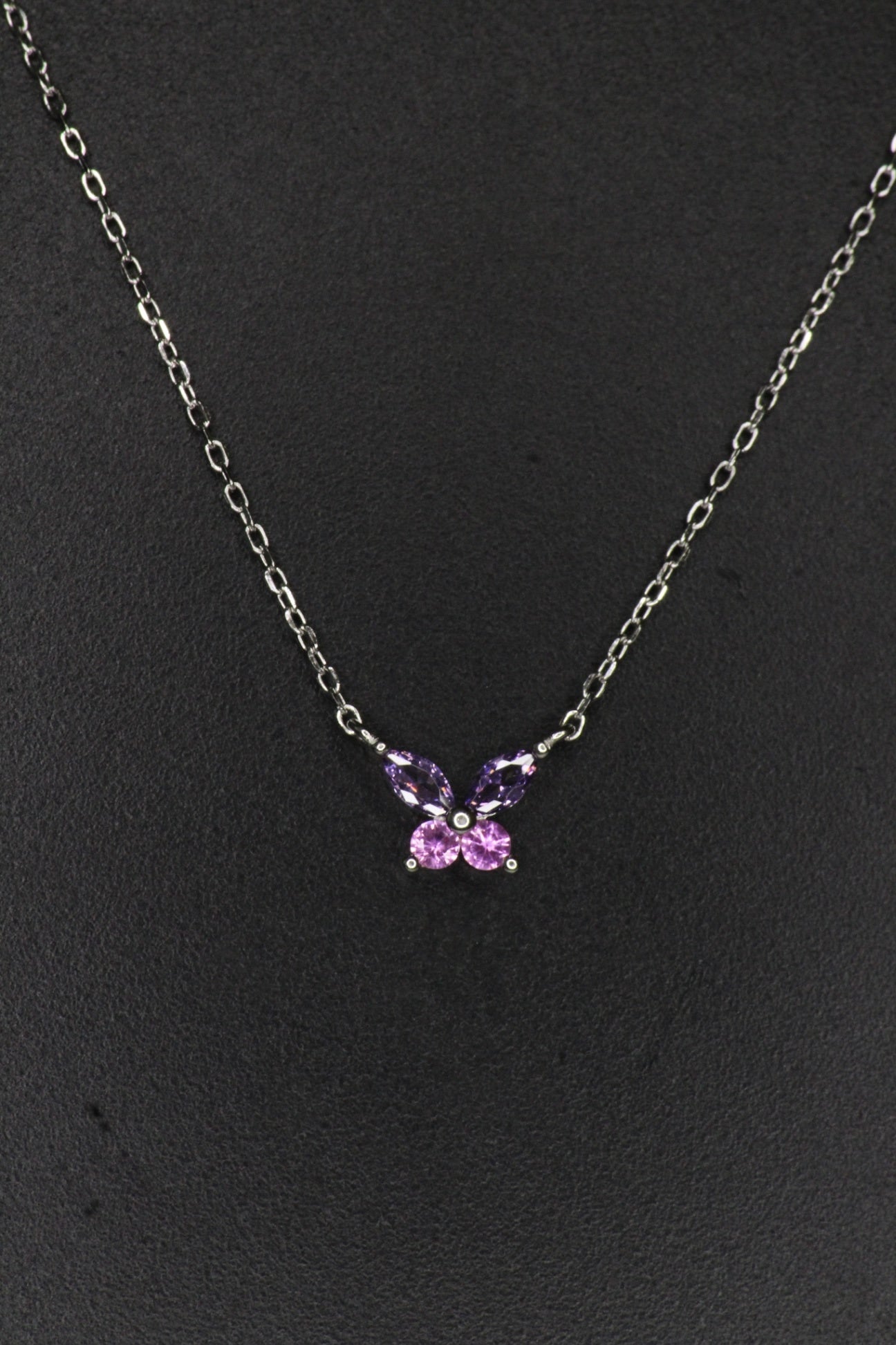 925 Sterling silver Two-Tone stone Butterfly Solitaire necklace