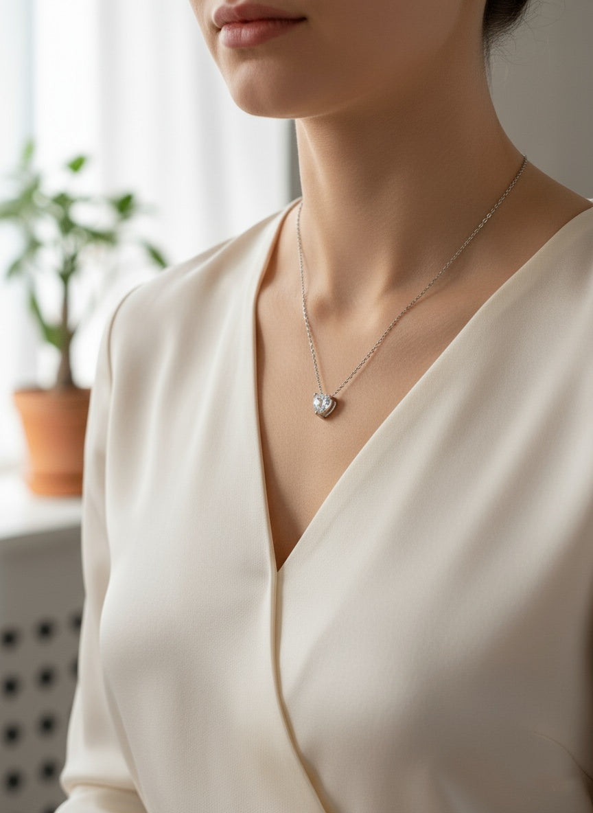 925 Sterling Silver Solitaire Heart Necklace