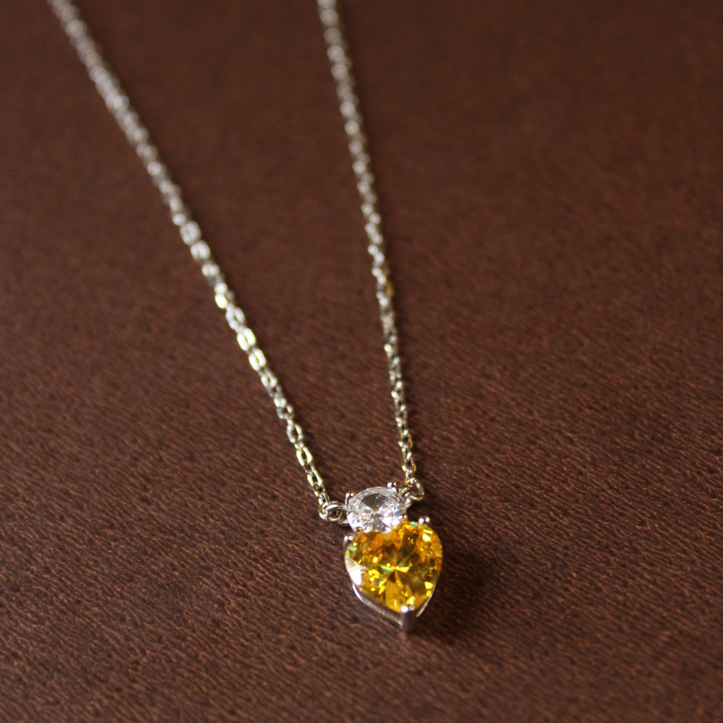 925 Sterling Silver Yellow Heart Solitaire Necklace