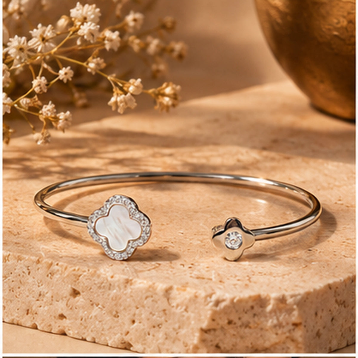 Blossom Clover Kada for Women | Adjustable Sterling Silver Kada