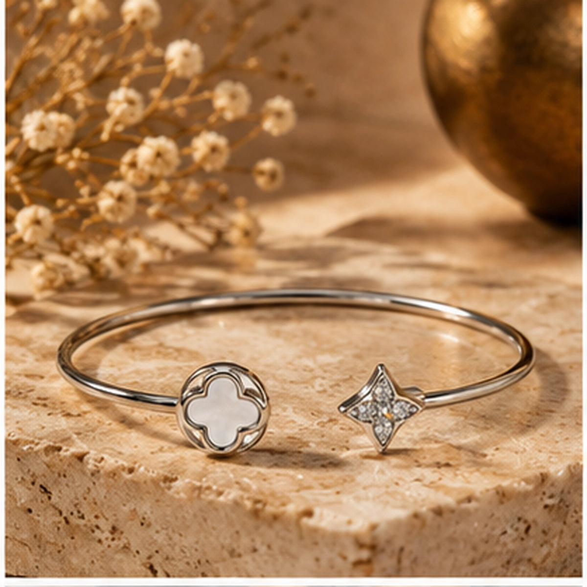 Clover & Sparkle Kada for Women | Adjustable Sterling Silver Kada