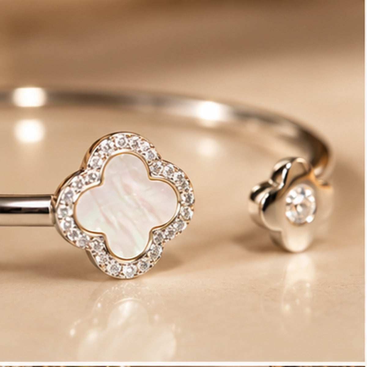 Blossom Clover Kada for Women | Adjustable Sterling Silver Kada