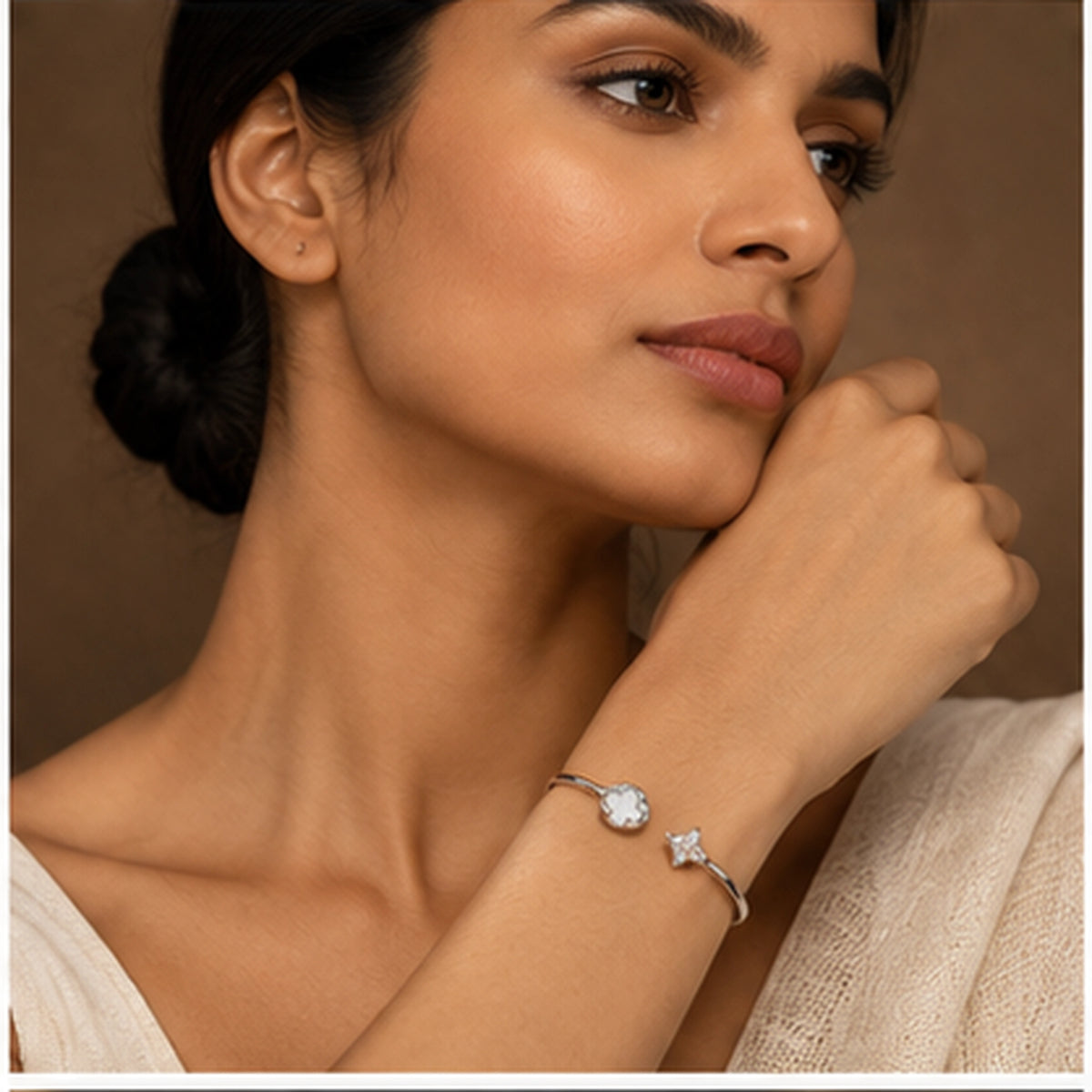 Clover & Sparkle Kada for Women | Adjustable Sterling Silver Kada