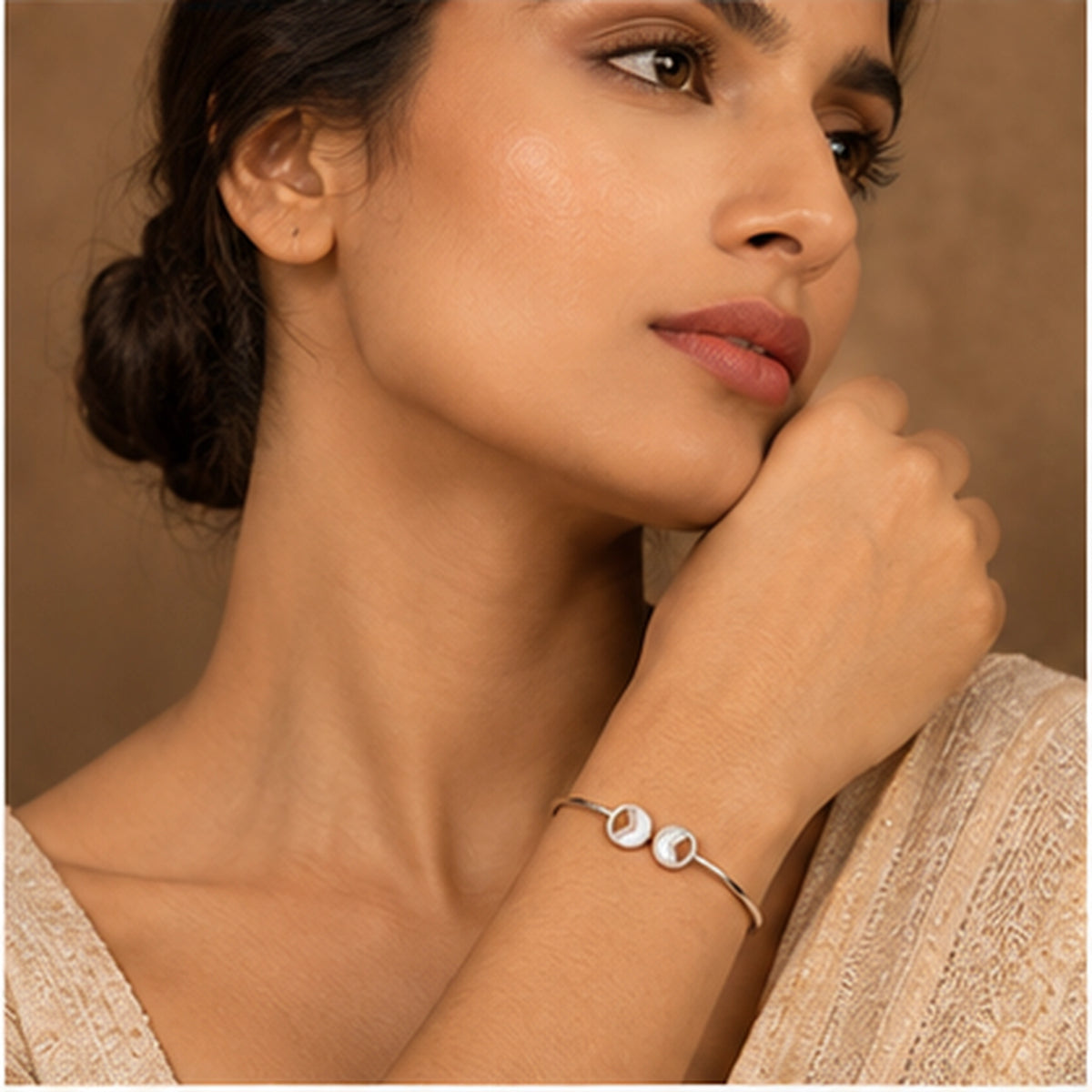 Eclipse Dual Circle Kada for Women | Adjustable Sterling Silver Kada