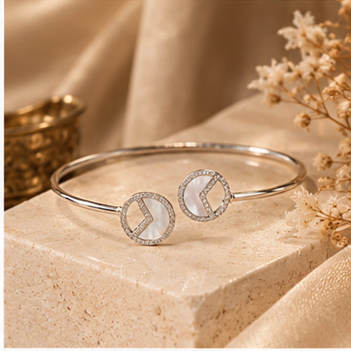Eclipse Dual Circle Kada for Women | Adjustable Sterling Silver Kada