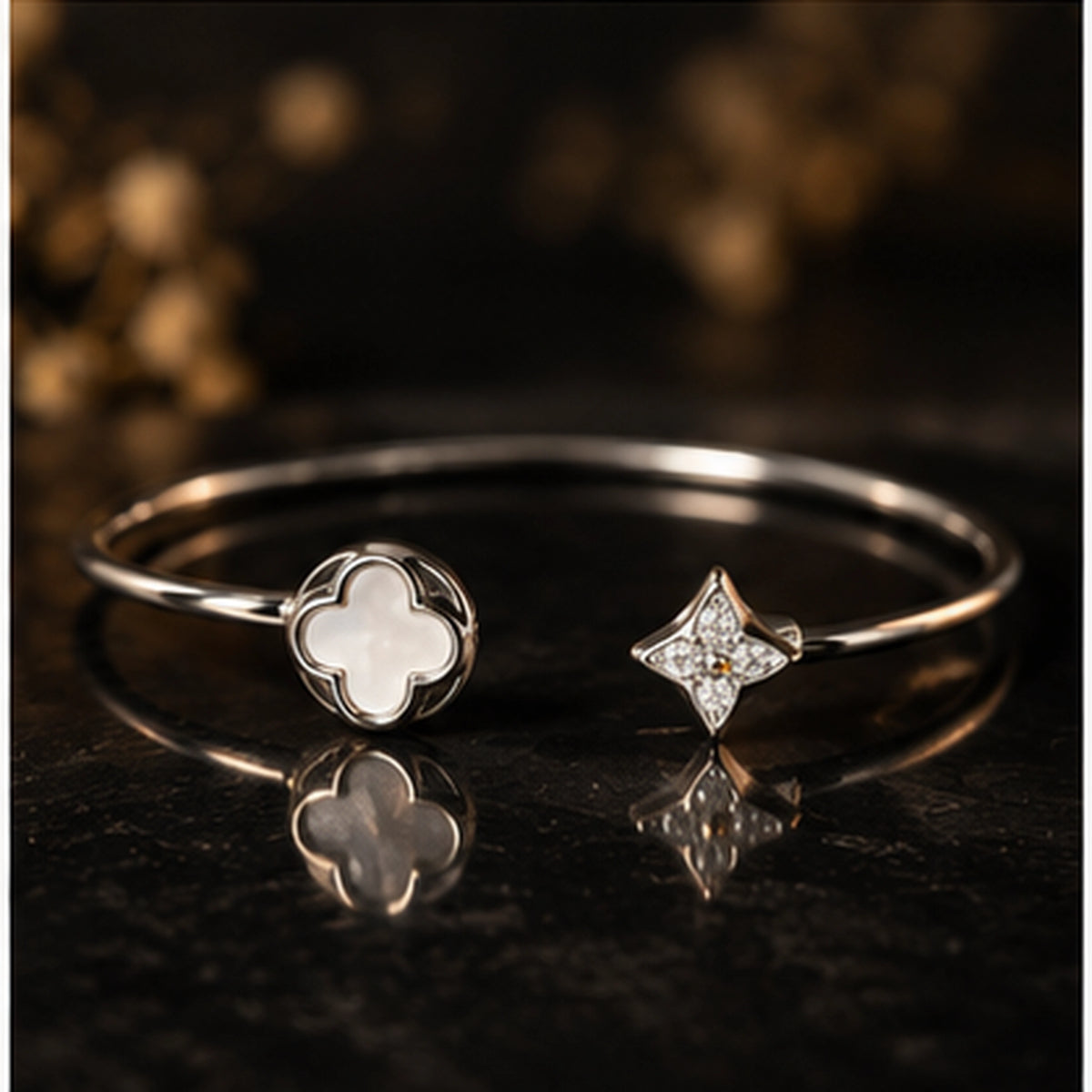 Clover & Sparkle Kada for Women | Adjustable Sterling Silver Kada
