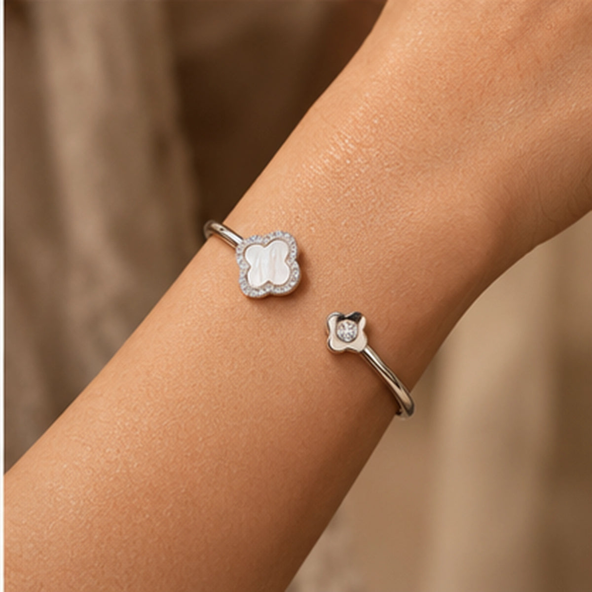 Blossom Clover Kada for Women | Adjustable Sterling Silver Kada