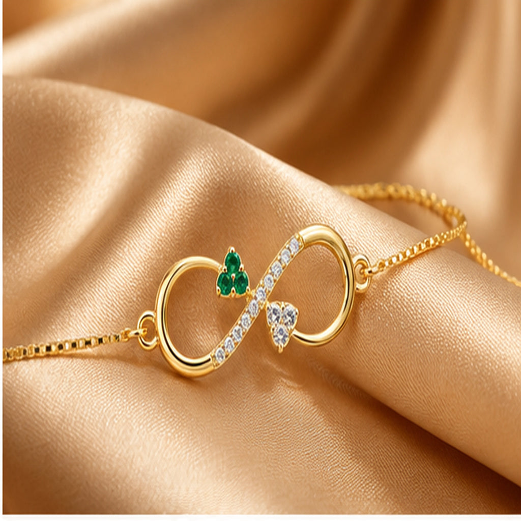 Gold Infinity Heart Crystal Bracelet 925 Sterling Silver
