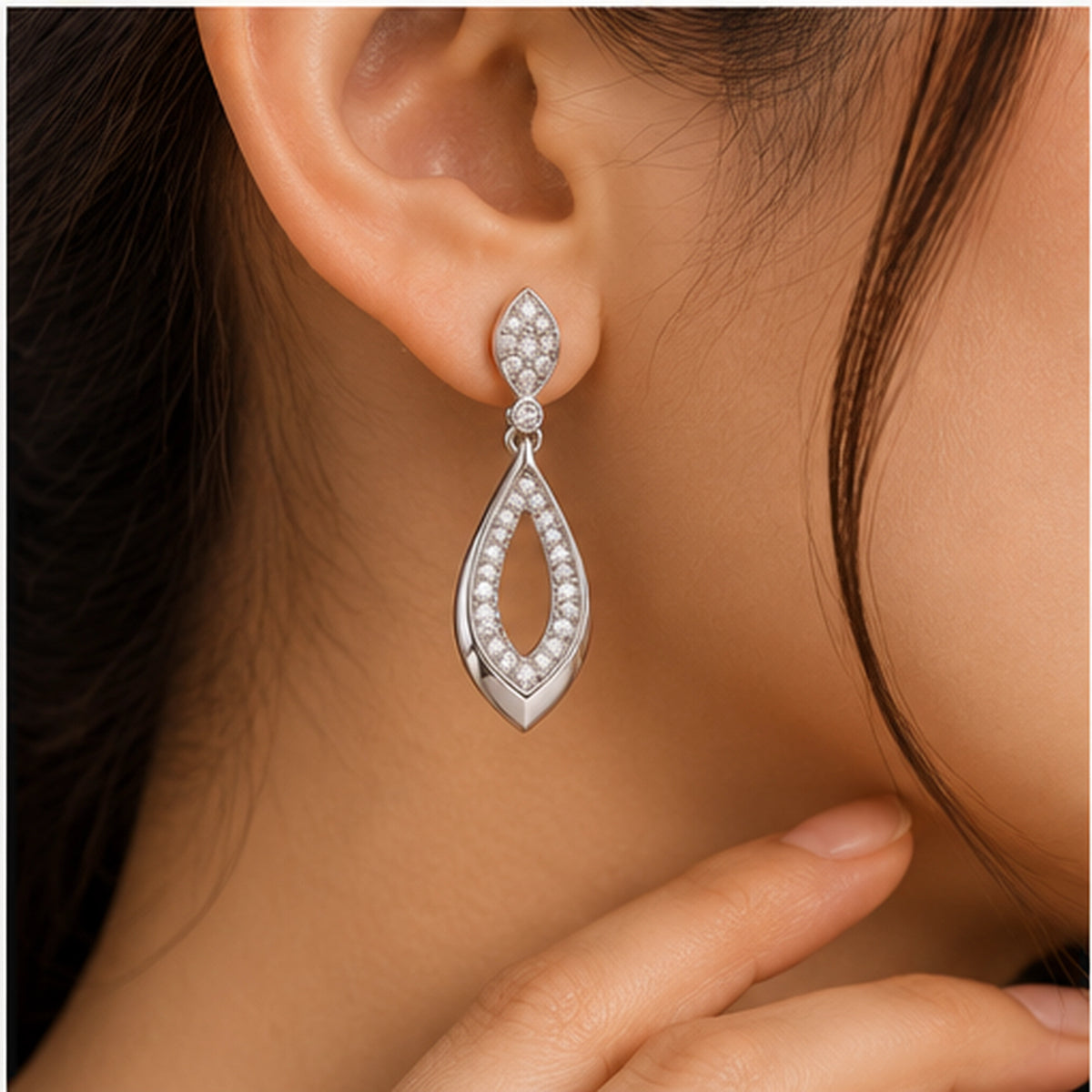 Marquise Drop Earrings – 925 Sterling Silver Minimal Diamond Look Earrings for Women