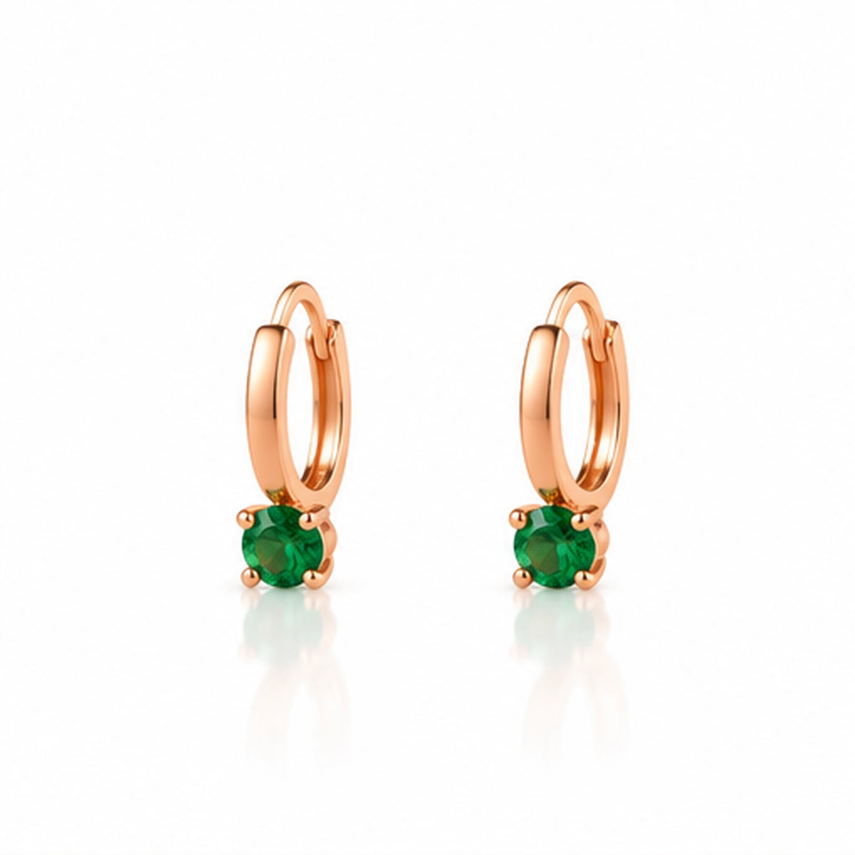 Rose Gold Green Stone Hoop Earrings 925 Sterling Silver