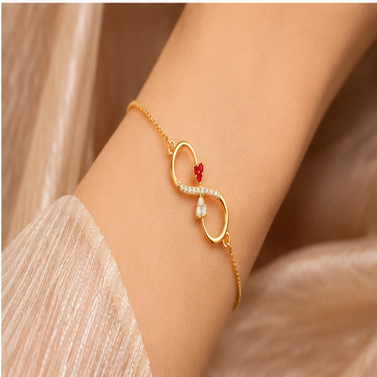Gold Infinity Heart Crystal Bracelet 925 Sterling Silver