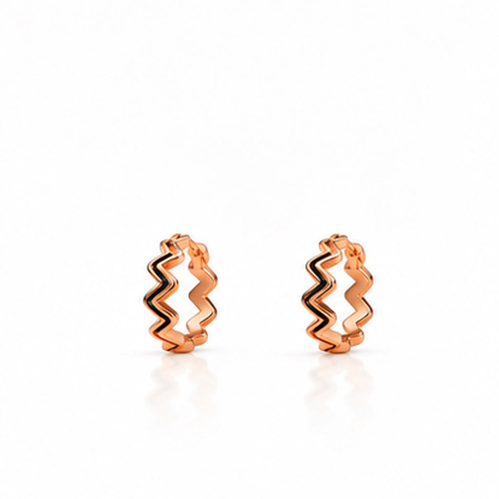 Rose Gold Zigzag Huggie Hoop Earrings 925 Sterling Silver