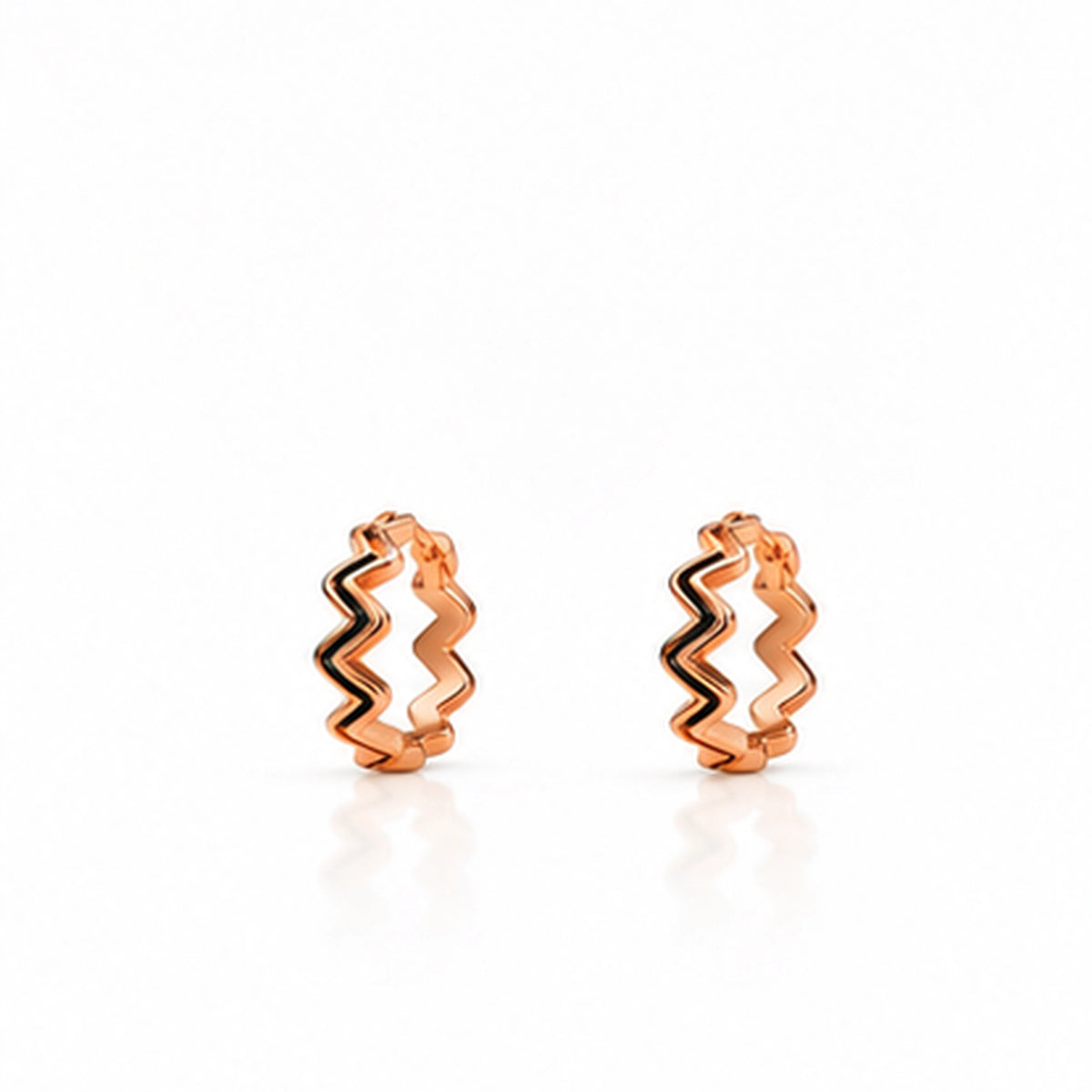 Rose Gold Zigzag Huggie Hoop Earrings 925 Sterling Silver