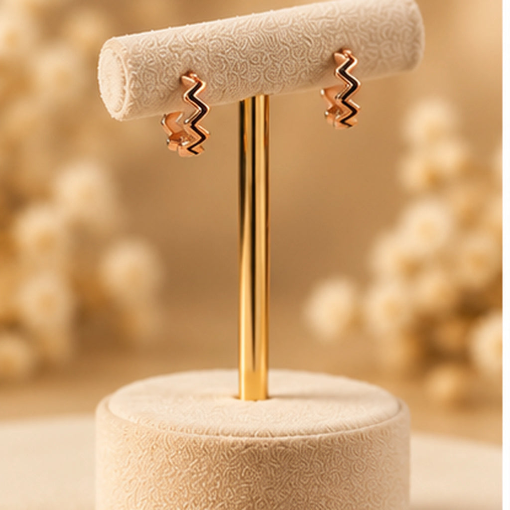 Rose Gold Zigzag Huggie Hoop Earrings 925 Sterling Silver
