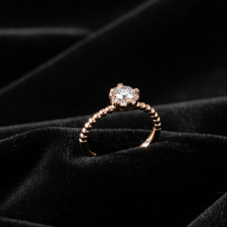 925 Rose Gold Beaded Solitaire Ring
