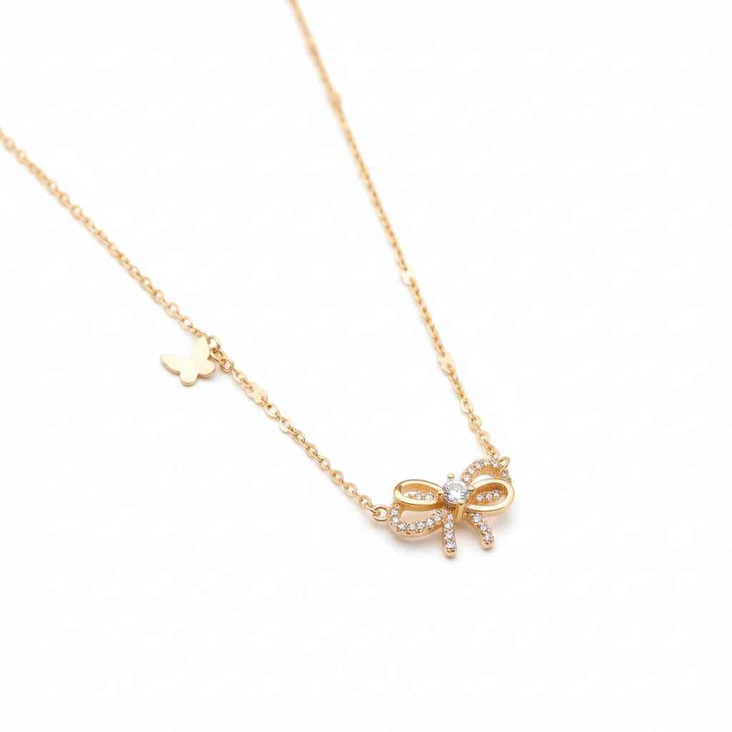 925 sterling silver bow tie and butterfly necklace